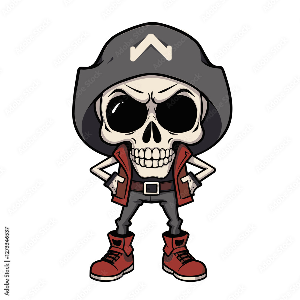 Skull emoji wearing a black hat with a white Skull emoji wearing a black hat with a white