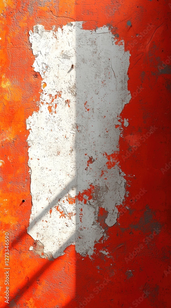 Fototapeta premium Orange Painted Wall with Chipping Plaster Texture