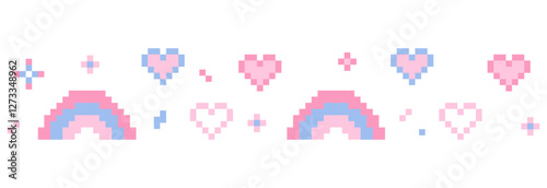 Pixel star sparkle cute retro 8 bit sparkle set. Shiny pink game pixel art effect set. Firework burst, arrow, space decoration. 90s aesthetics, y2k 