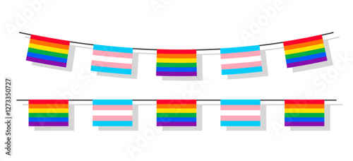 Pride month LGBT flags garlands with pennants. Vector buntings set. Footer and banner background