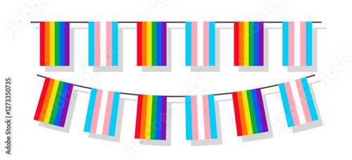 Pride month LGBT flags garlands with pennants. Vector buntings set. Footer and banner background