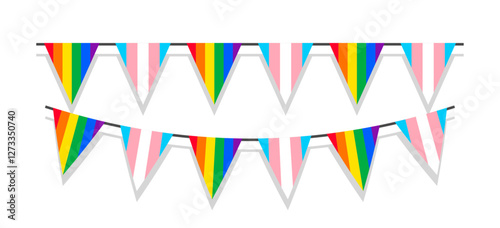 Pride month LGBT flags garlands with pennants. Vector buntings set. Footer and banner background