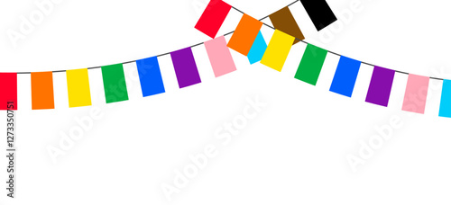 Pride month LGBT flags garlands with pennants. Vector buntings set. Footer and banner background