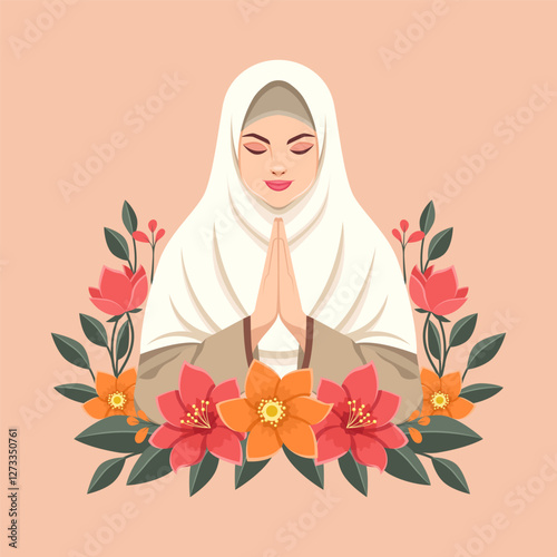 illustration of hijab woman with flowers