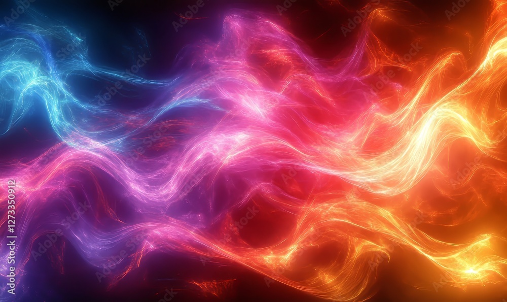 Neon Wavy Flowing Abstract Background, Generative AI Neon Wavy Flowing Abstract Background, Generative AI