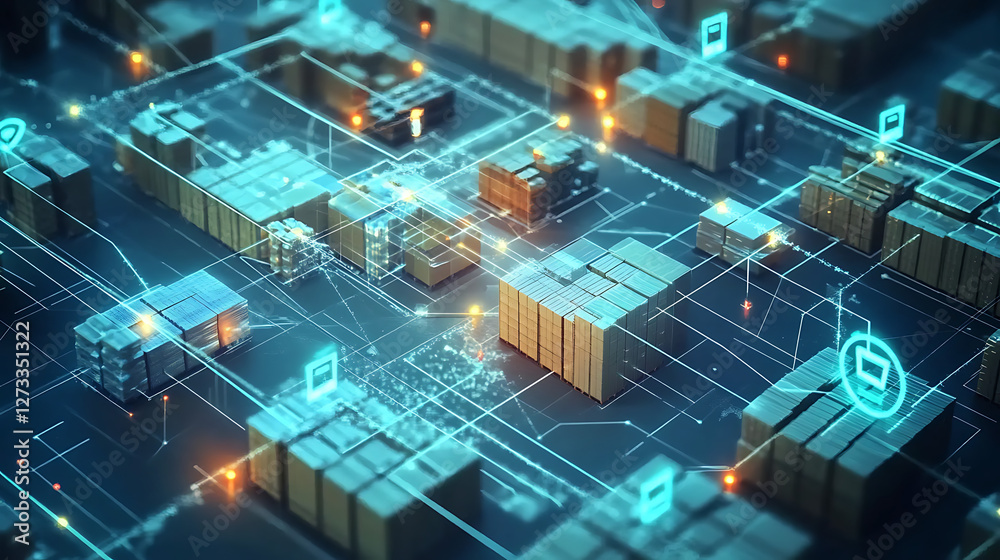 A digital landscape featuring interconnected boxes and circuits, illustrating technology, data flow, and modern computing. A digital landscape featuring interconnected boxes and circuits, illustrating technology, data flow, and modern computing.