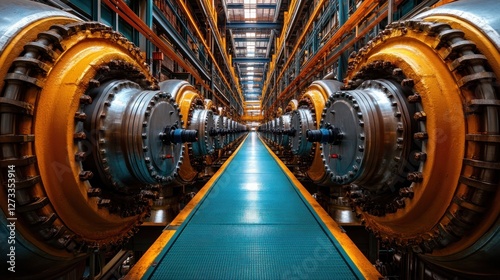 Industrial machinery, factory,  maintenance,  long corridor,  modern design photo