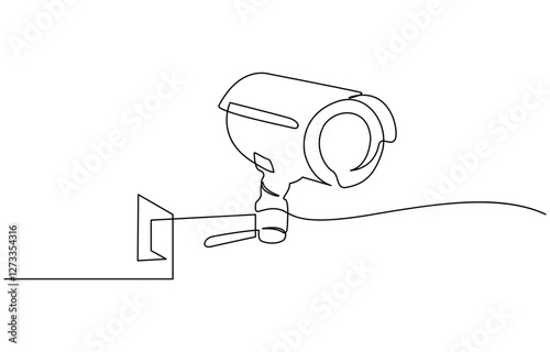 Single continuous line drawing of CCTV to monitor traffic movements and improve security systems, Continuous one line drawing of outdoor surveillance camera vector design. 