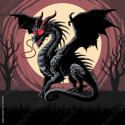Dark Shadow Dragon with Glowing Red Eyes
