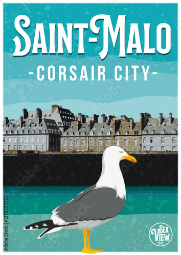 Illustration vintage de Saint-Malo - goéland