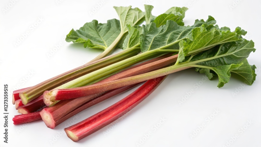 Red Rhubarb Stalks on White Background Red Rhubarb Stalks on White Background
