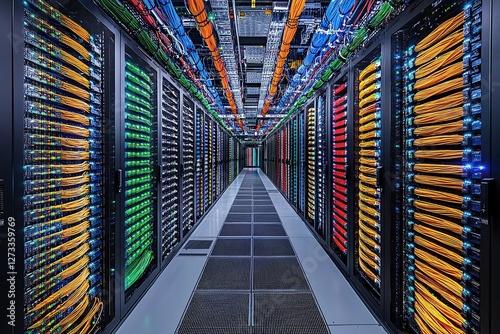 Data Highway: Server Room with Colorful Cables