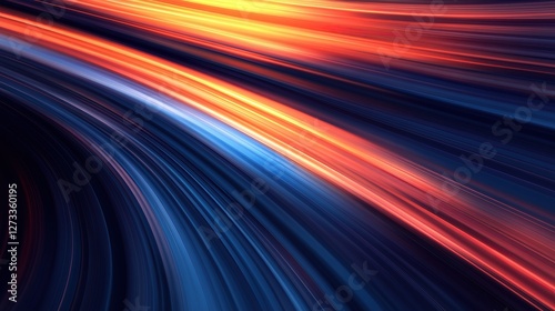 Abstract Digital Artwork with Dynamic Flowing Lines in Blue and Orange