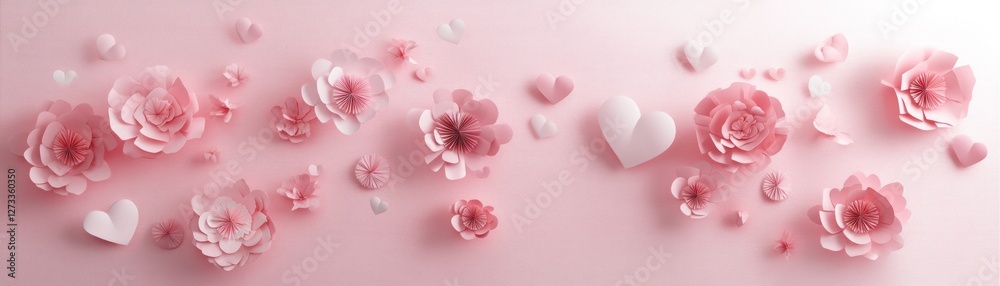 Pink Paper Flowers and Hearts Design Pink Paper Flowers and Hearts Design