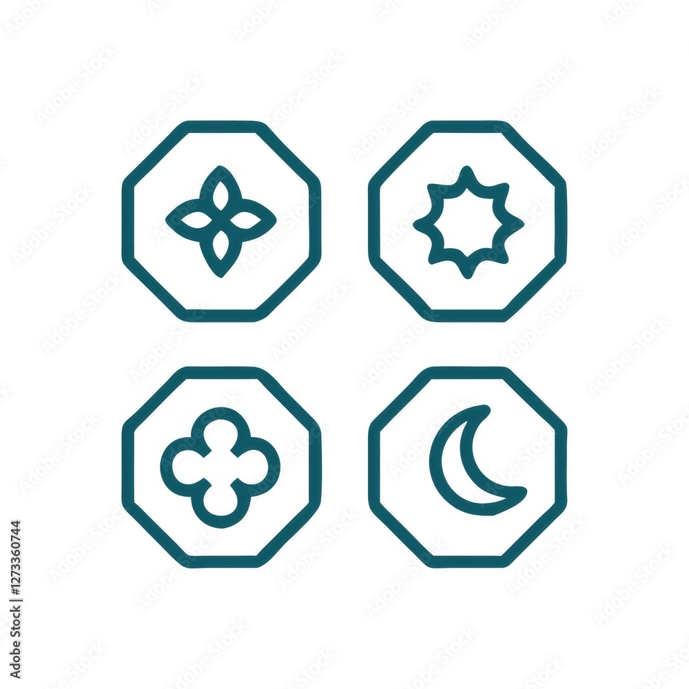 Four Seasonal Icons: Sun, Moon, Flower, and Cross Four Seasonal Icons: Sun, Moon, Flower, and Cross