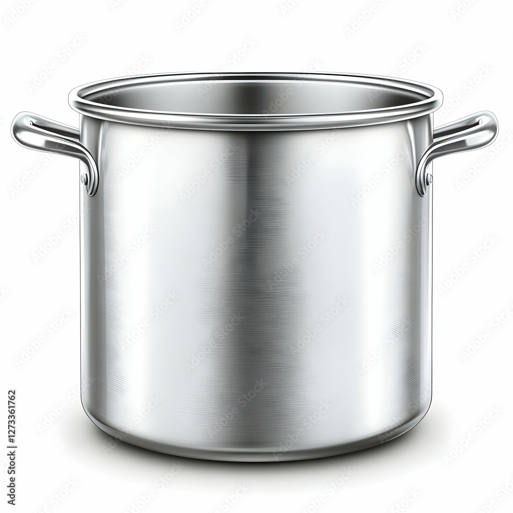Empty Stainless Steel Stock Pot, Kitchen Utensil, Cooking Equipment, White Background Empty Stainless Steel Stock Pot, Kitchen Utensil, Cooking Equipment, White Background