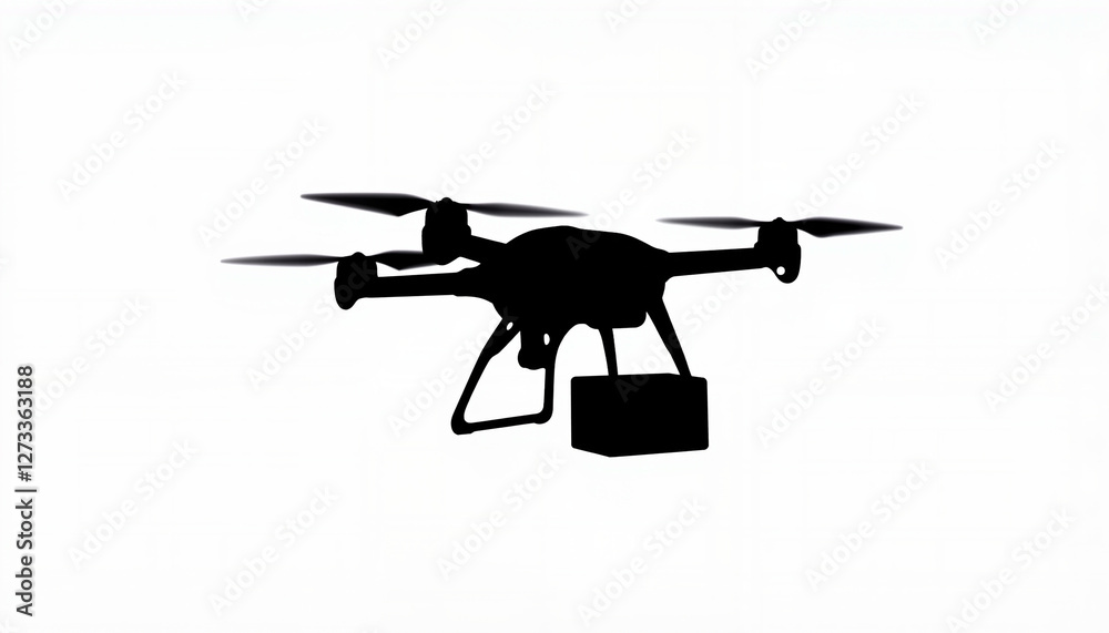Drone delivering package silhouette, modern delivery concept