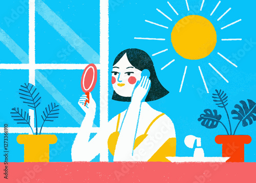 Clip art of woman taking care of skin. Cute touch.