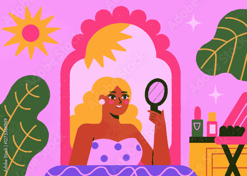 Clip art of woman taking care of skin. Cute touch.