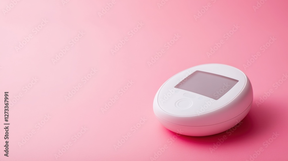 A glucose meter with a visible blood sugar level. Featuring self-care and diabetes management A glucose meter with a visible blood sugar level. Featuring self-care and diabetes management