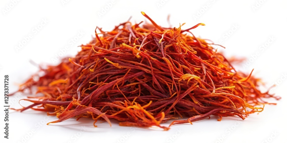 Naklejka premium Saffron Spice Pile on White Background