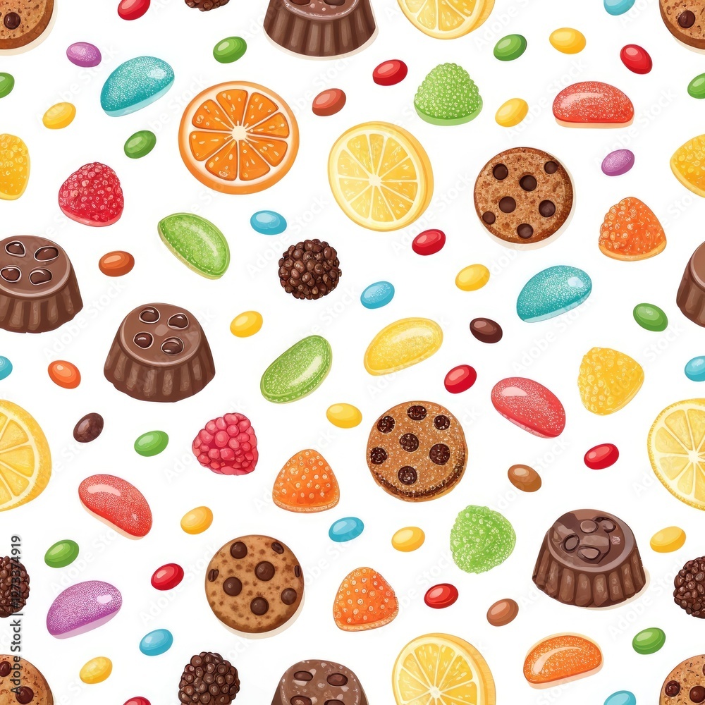 Fototapeta premium Colorful Candy and Chocolate Seamless Pattern