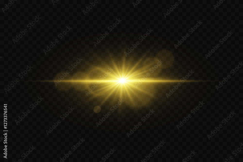 Obraz premium Shining star effect. An explosion of light and flash. On a transparent background.