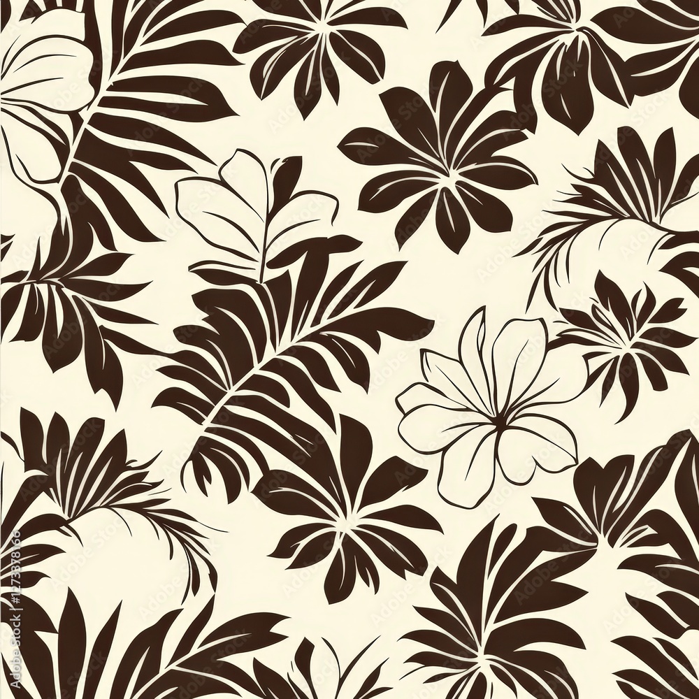 Tropical floral pattern, beige background, seamless design, fabric print Tropical floral pattern, beige background, seamless design, fabric print