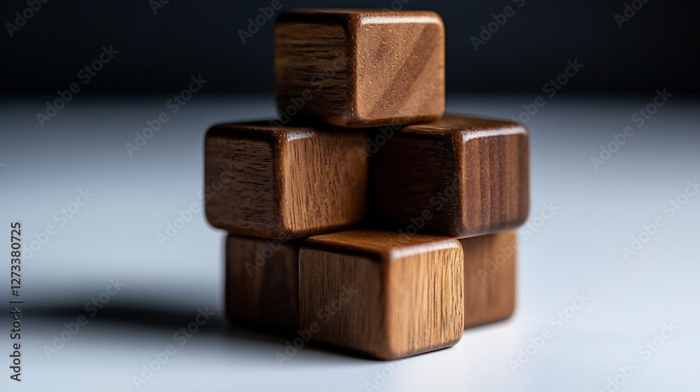 Stacked Wooden Cubes Forming a Balanced Tower on a White Surface Stacked Wooden Cubes Forming a Balanced Tower on a White Surface
