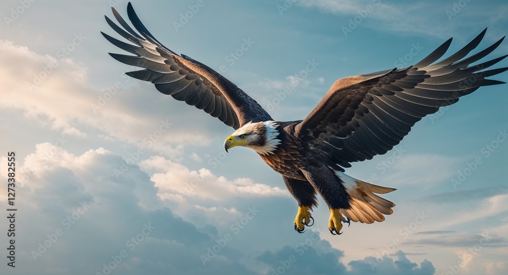 Obraz premium Eagle soaring in the sky background side view portrait