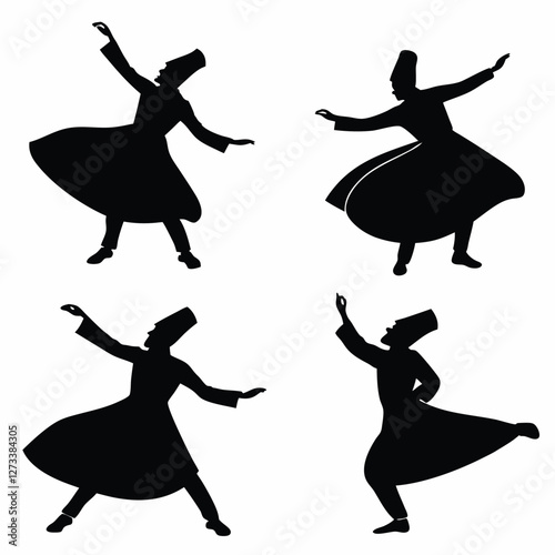 Set of Sufi Dance Pose Silhouettes