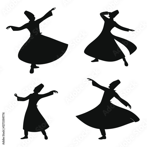 Sufi Dancer Black Silhouette Set