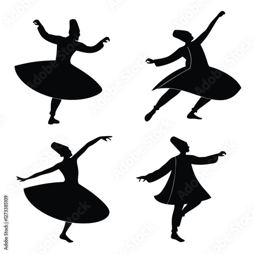 Black Silhouette of Sufi Dancer Poses