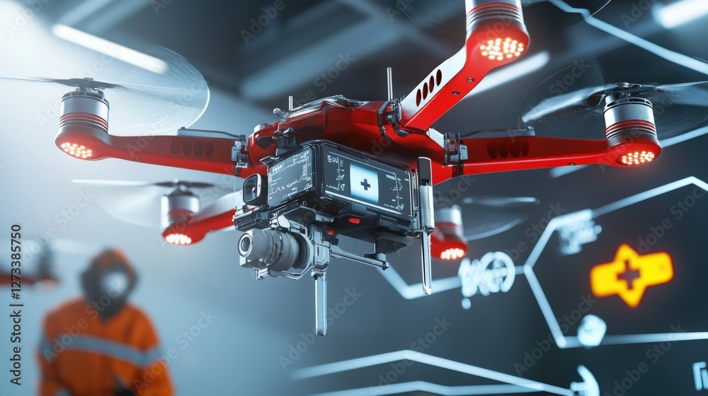 Naklejka premium Drone technology advancements in industrial applications modern workshop digital imagery high-tech environment close-up view innovation