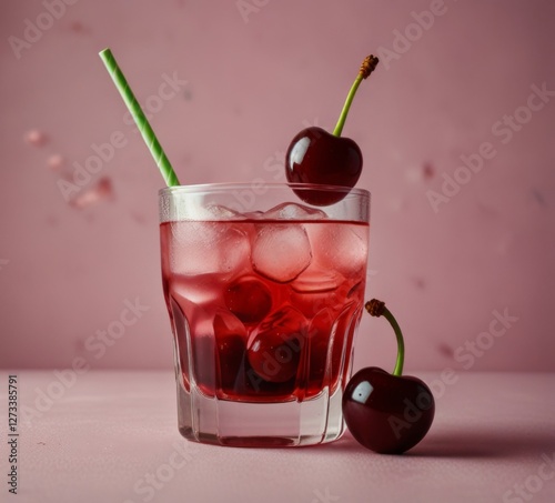 Wallpaper Mural cherry cocktail on a pink background Torontodigital.ca