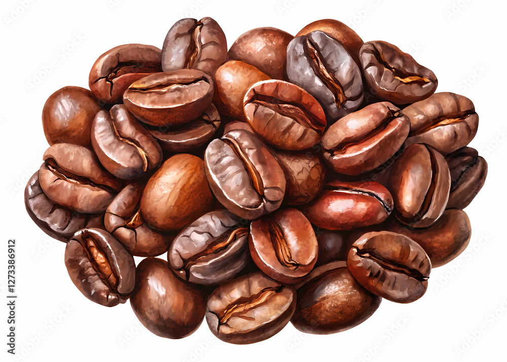 Obraz premium Close-up of roasted coffee beans - A close-up shot of roasted coffee beans, highlighting their rich, glossy texture, perfect for coffee enthusiasts and food photography. 