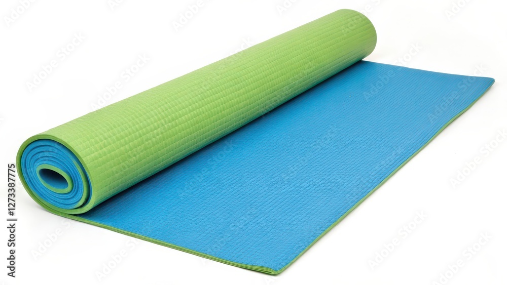 Rolled Yoga Mat, Blue and Green Exercise Mat Rolled Yoga Mat, Blue and Green Exercise Mat
