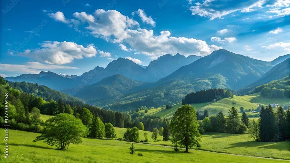 Fototapeta premium Mountainous Landscape with Green Valley