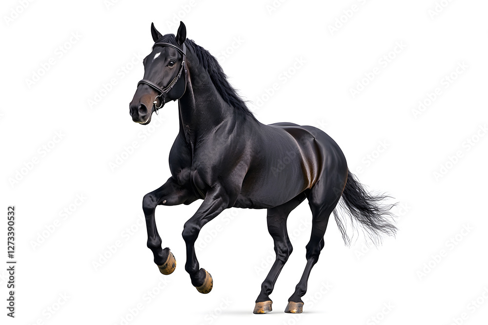 Obraz premium A black horse galloping isolated on white background