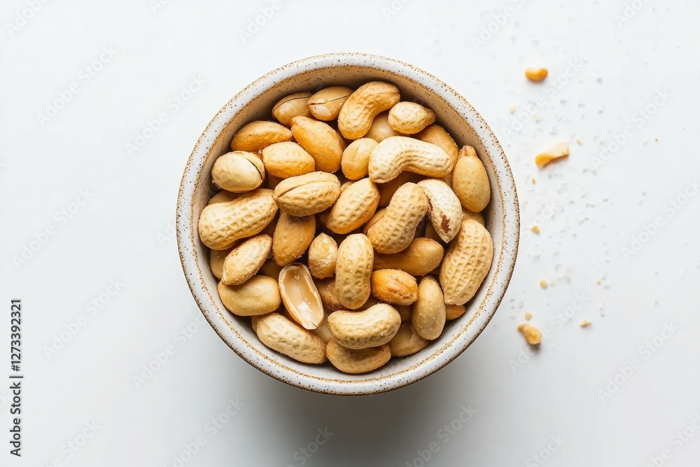 Bowl of peanuts on blue surface with cloth. AI image Bowl of peanuts on blue surface with cloth. AI image