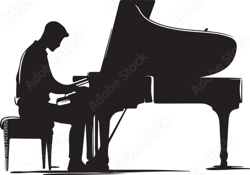 silhouette of a man playing piano