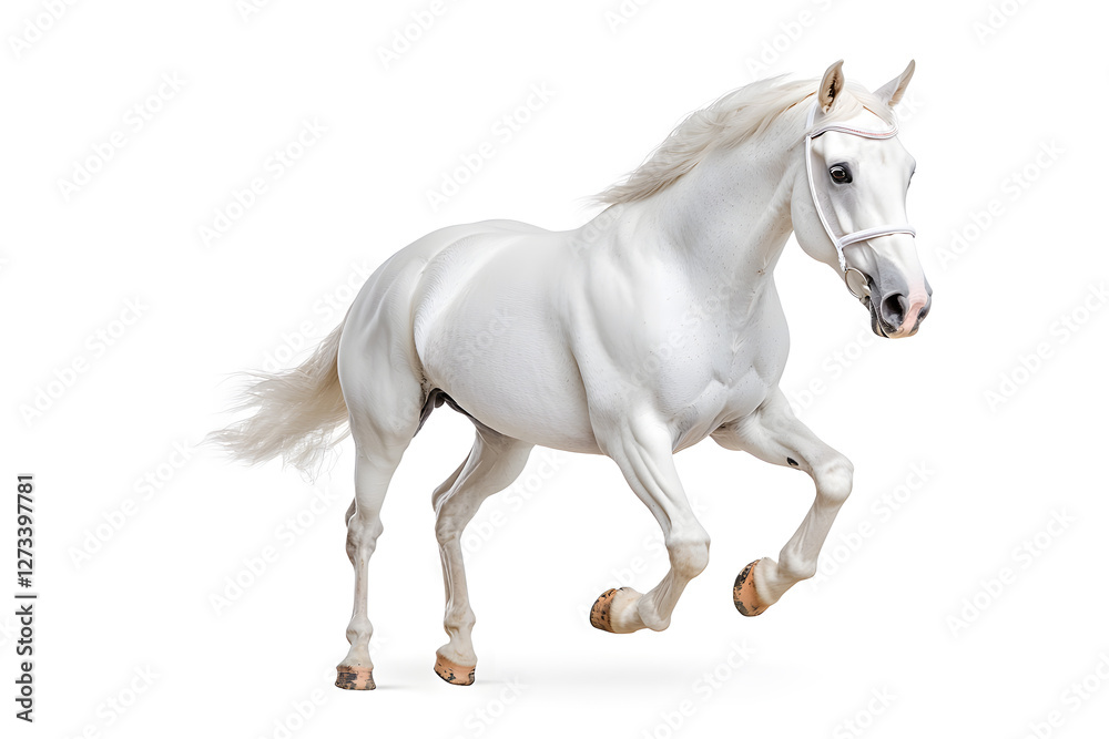 Fototapeta premium White horse galloping isolated on white background