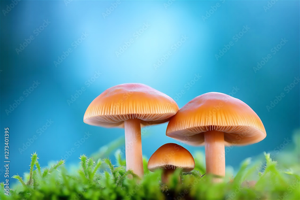A pair of vibrant mushrooms growing on a grassy surface with a soft bokeh background. The bright colors and delicate structure of the mushrooms stand out in this natural, enchanting scene. A pair of vibrant mushrooms growing on a grassy surface with a soft bokeh background. The bright colors and delicate structure of the mushrooms stand out in this natural, enchanting scene.