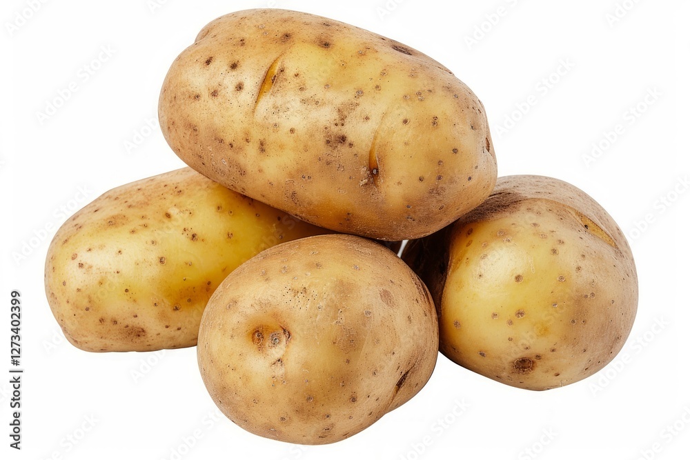 Fresh potatoes pile on white background. AI image Fresh potatoes pile on white background. AI image
