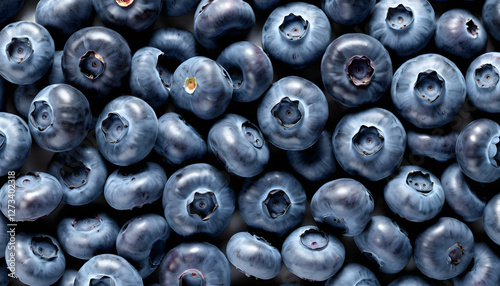 Close up of fresh blueberries on white and black backgrounds