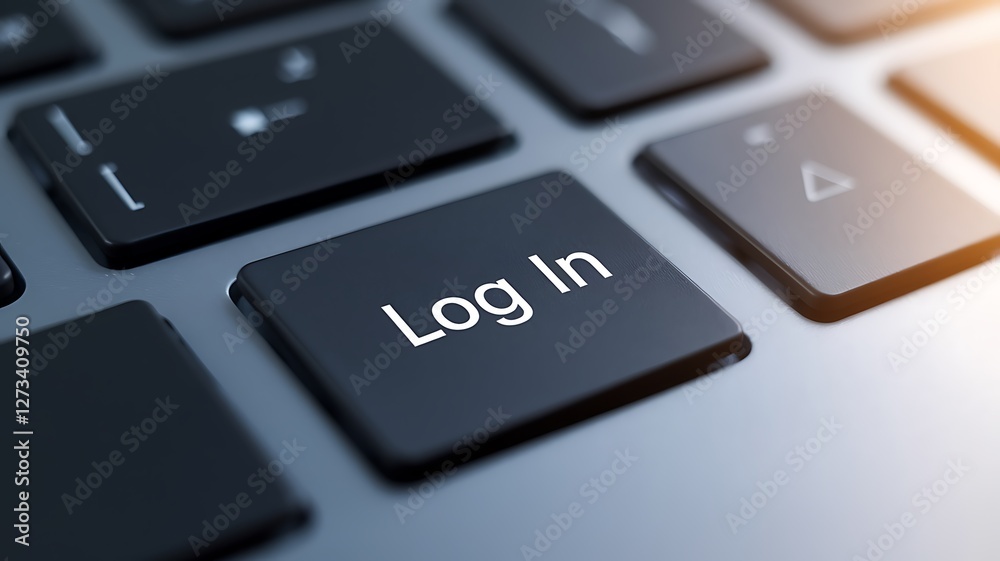 Close-up of Laptop Keyboard with Login Button Close-up of Laptop Keyboard with Login Button