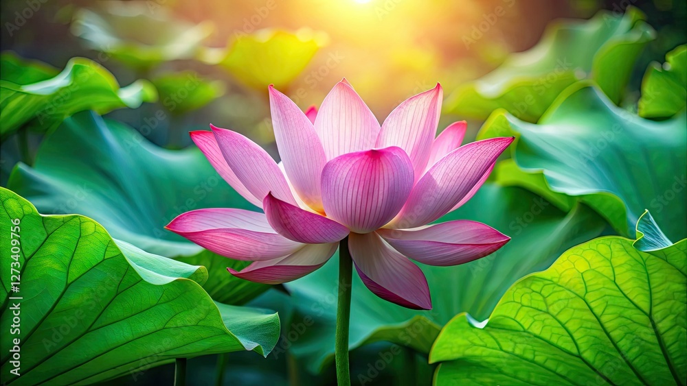 Obraz premium High-resolution lotus flower image, deep depth of field, beautiful leaf background.