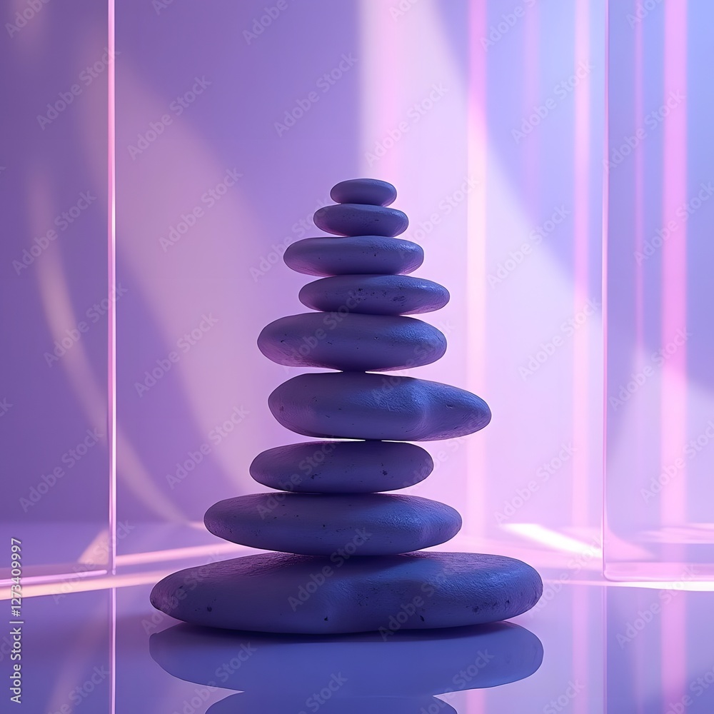 Obraz premium Pebble Art: Captivating Shadows and Holographic Reflections