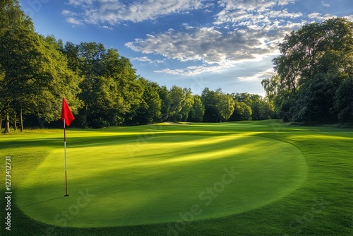 Scenic Golf Course with Red Flag – Lush Green Fairway