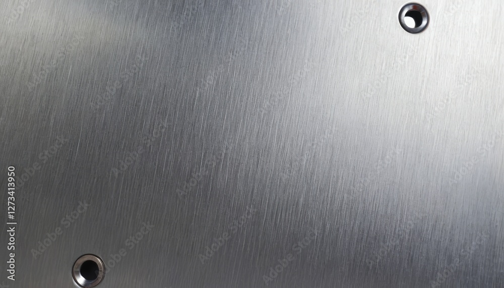 Polished Metal Surface: A close-up shot of a sleek, brushed metallic surface with subtle texture and imperfections, and strategically placed screw holes, evoking an industrial or modern aesthetic. Polished Metal Surface: A close-up shot of a sleek, brushed metallic surface with subtle texture and imperfections, and strategically placed screw holes, evoking an industrial or modern aesthetic.